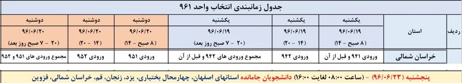 ×××××××××برنامه زمان‌بندی انتخاب واحد نیمسال اول سال تحصیلی 96-97 ××××××××××××××××× 3
