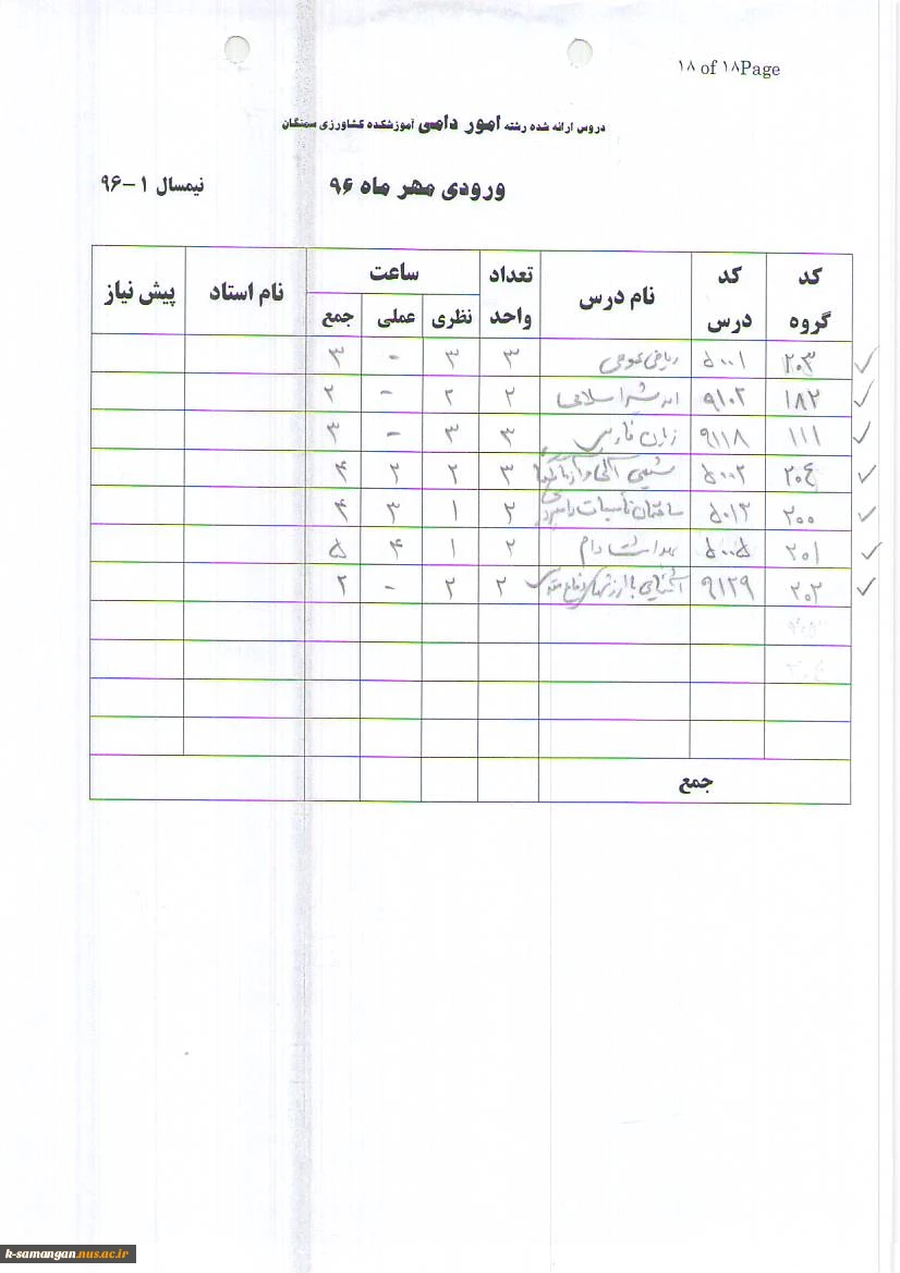 دروس ارائه شده در نیم‌سال اول سال تحصیلی 97-96 3