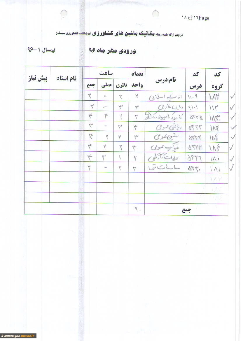 دروس ارائه شده در نیم‌سال اول سال تحصیلی 97-96 13