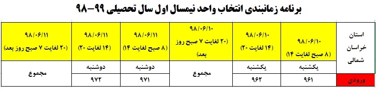 اعلام زمان انتخاب واحد نیمسال اول سال تحصیلی 99-1398 آموزشکده کشاورزی سمنگان